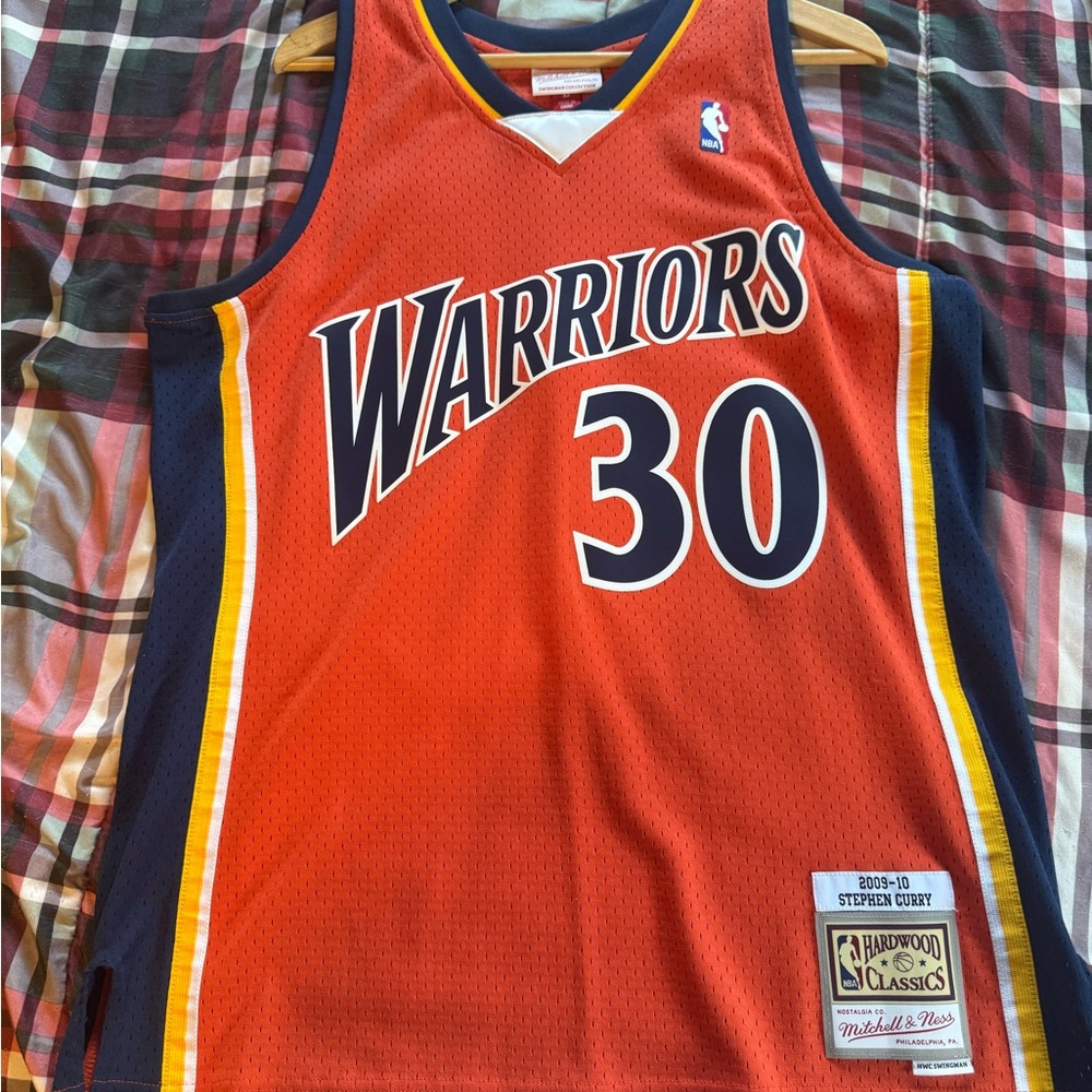 Mitchell & Ness Orange Warriors Jersey with Navy and Yellow Trim